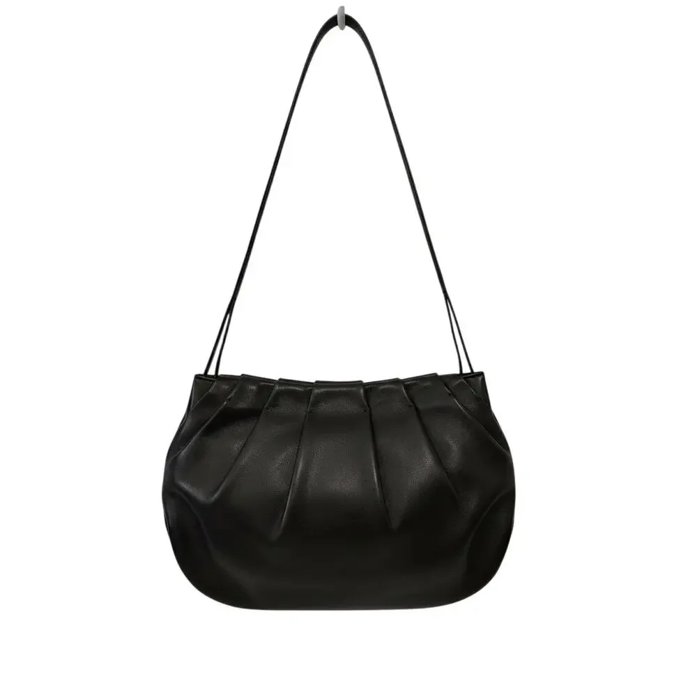 The Row Fan Bag 12 Origami Pleated Black Smooth Leather Shoulder Bag Authentic